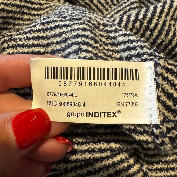 Zara Navy White Striped Stretch Knit Pencil Skirt Womens L Corp Work Classic - Picture 6 of 7